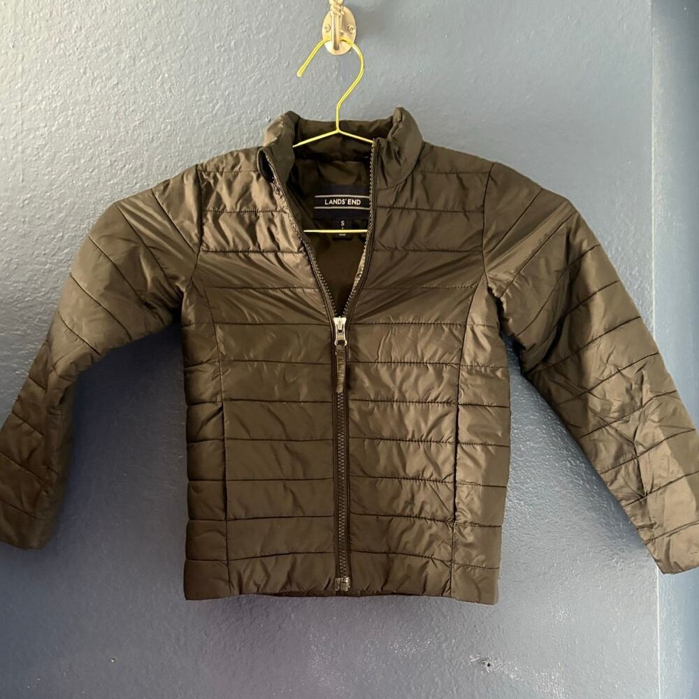 Lands’ End Kids Puffer Jacket Black Sz Small / 4 Warm Winter Coat Pockets
